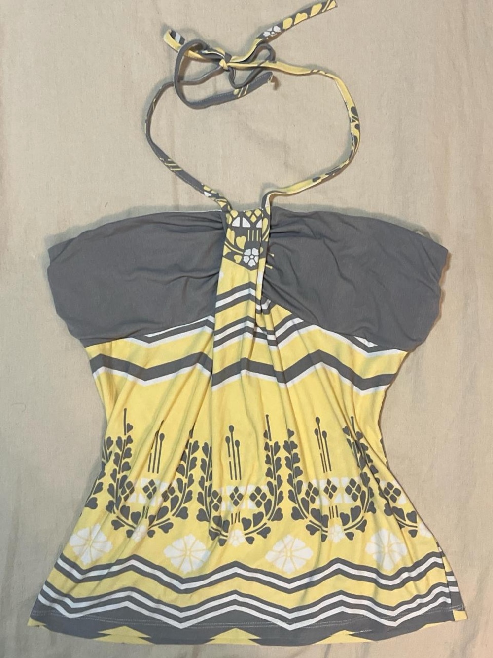Y2K Ricki's Yellow and Gray Halter Top